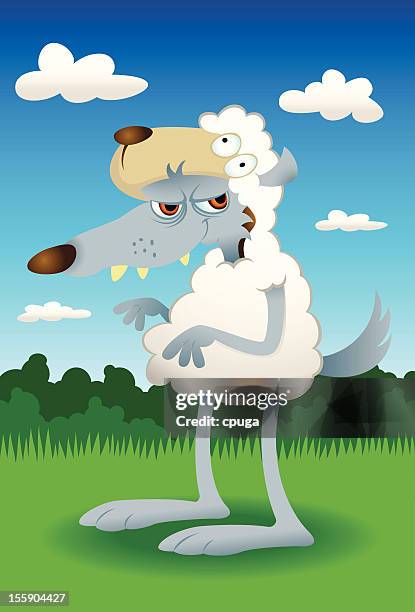 wolf in sheep's clothing - wolf sheep stock illustrations