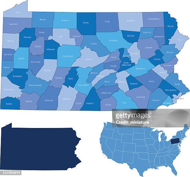 pennsylvania & counties map - pennsylvania stock illustrations