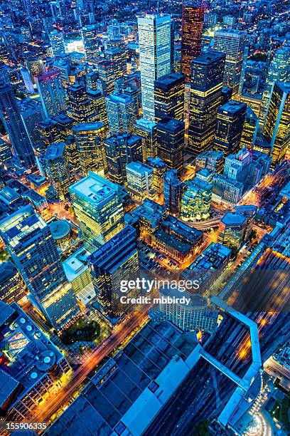toronto financial district cityscape at dusk - toronto cityscape stock pictures, royalty-free photos & images