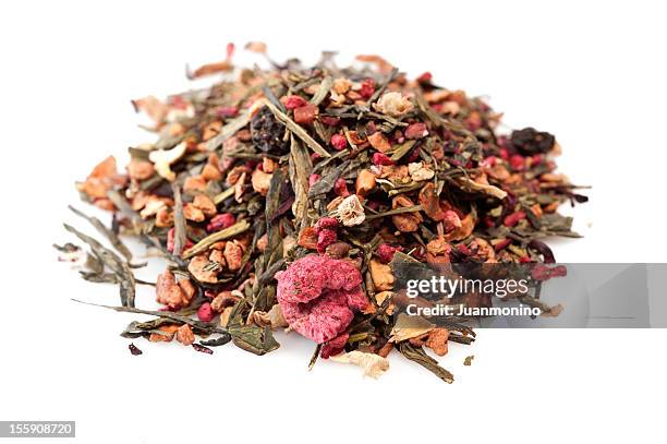 heap of mixed berries herbal tea - blackberry fruit on white stock pictures, royalty-free photos & images