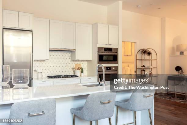 Kitchen Island in model 103 at Braystone on July 11, 2023 in Alexandria Virginia.