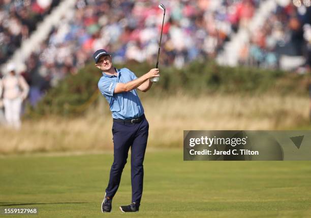 Justin Rose of England hits a shot on the eighth hole on Day One of The 151st Open at Royal Liverpool Golf Club on July 20, 2023 in Hoylake, England.