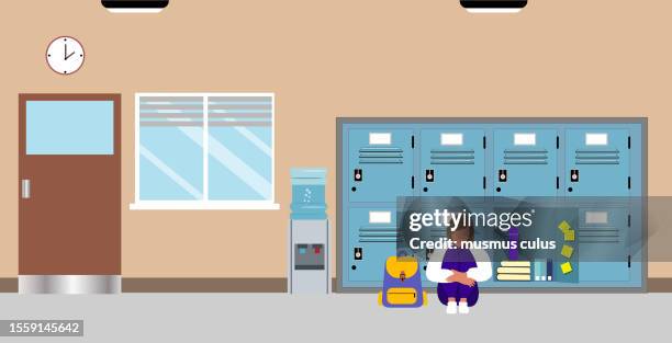 upset schoolgirl who was bullied at school - pursed lips stock illustrations