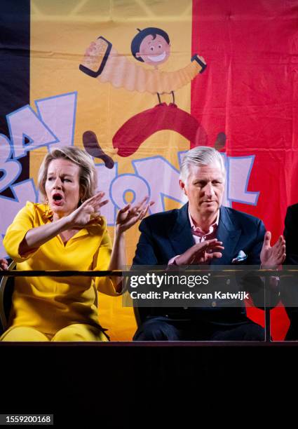 Queen Mathilde of Belgium and King Philippe of Belgium attend the National Bal concert to celebrate the 10th reigning jubilee of the Belgian King on...