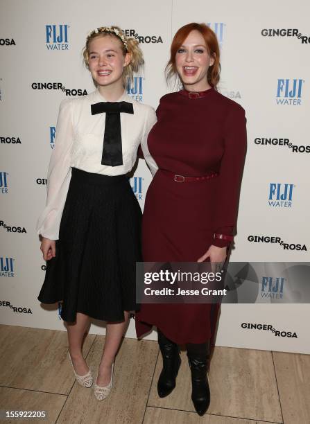 Actress Elle Fanning and actress Christina Hendricks arrive at the "Ginger & Rosa" Los Angeles Special Screening The Paley Center for Media on...