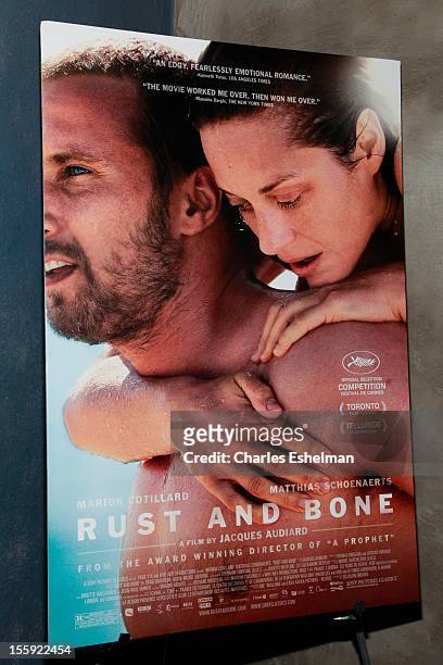 Movie poster at The Cinema Society with Dior & Vanity Fair host a screening of "Rust and Bone" at Landmark Sunshine Cinema on November 8, 2012 in New...
