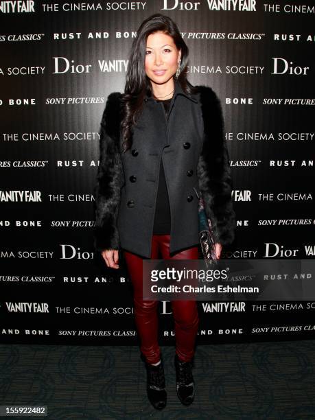 Designer Monika Chiang attends The Cinema Society with Dior & Vanity Fair host a screening of "Rust and Bone" at Landmark Sunshine Cinema on November...