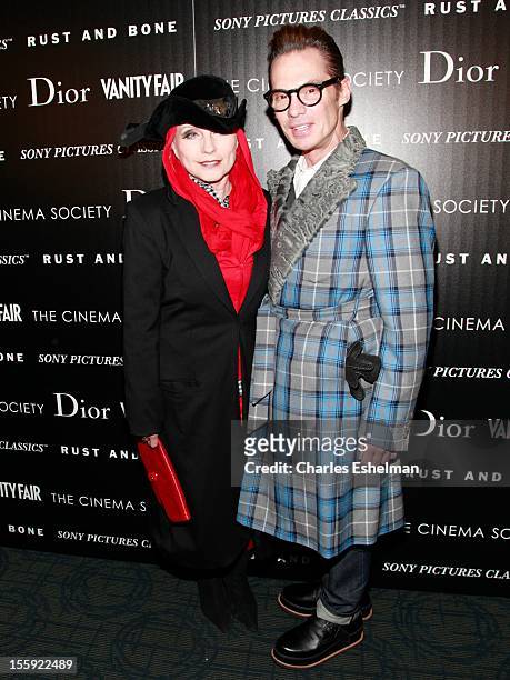 Singer Debbie Harry and stylist Todd Thomas attend The Cinema Society with Dior & Vanity Fair host a screening of "Rust and Bone" at Landmark...
