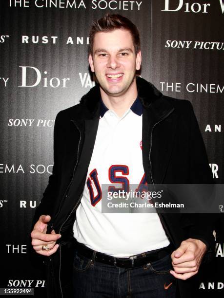 Olympic saber fencer Tim Morehouse attends The Cinema Society with Dior & Vanity Fair host a screening of "Rust and Bone" at Landmark Sunshine Cinema...