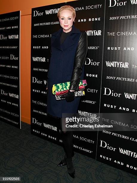 Actress Gwendoline Christie attends The Cinema Society with Dior & Vanity Fair host a screening of "Rust and Bone" at Landmark Sunshine Cinema on...