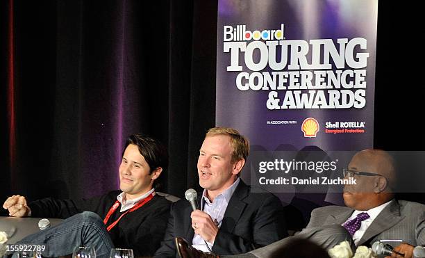 Jordan Zachary, Charlie Walker and Charles J. Johnson attend the 2012 Billboard Touring Conference & Awards Keynote Address at Roosevelt Hotel on...