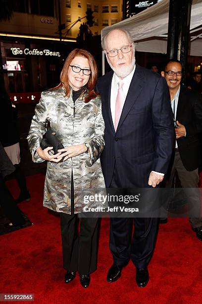 Composer John Williams and Samanta Winslow arrive at the "Lincoln" closing night gala premiere during AFI Fest 2012 at Grauman's Chinese Theatre on...