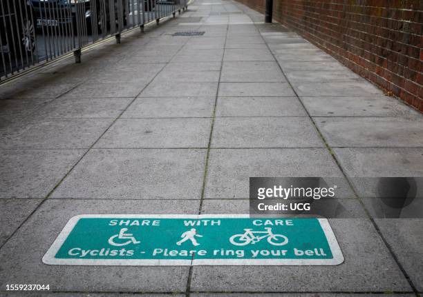 Road sign in England marking a shared pathway for disabled, people, cyclists and pedestrians.