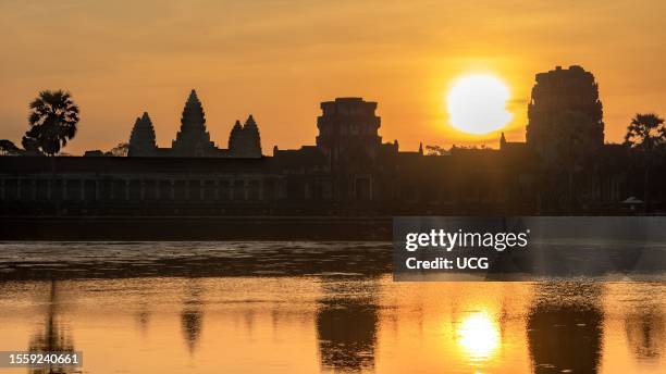 Sunrise over the famed Angkor Wat Temple in Cambodia.