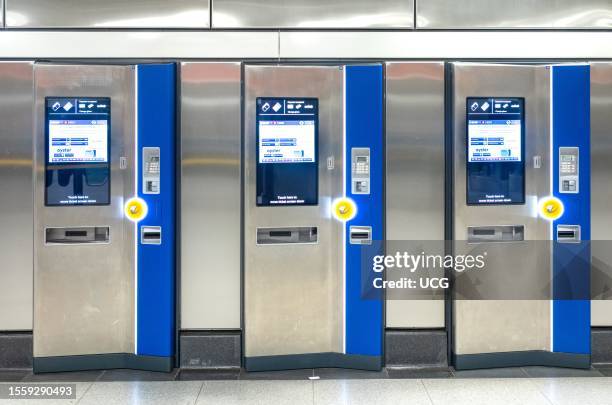 Ticket machines, Battersea Power Station Tube station, London, UK. Battersea Power Station underground is the newest tube station on the network.