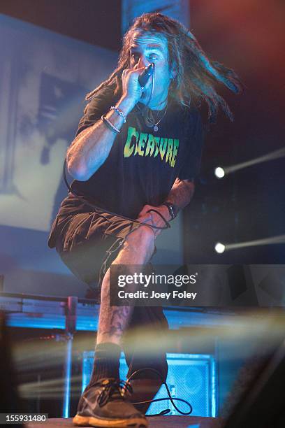 Vocalist Randy Blythe of Lamb of God performs at The Emerson Theater on November 6, 2012 in Indianapolis, Indiana.