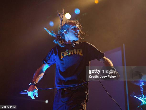 Vocalist Randy Blythe of Lamb of God performs at The Emerson Theater on November 6, 2012 in Indianapolis, Indiana.