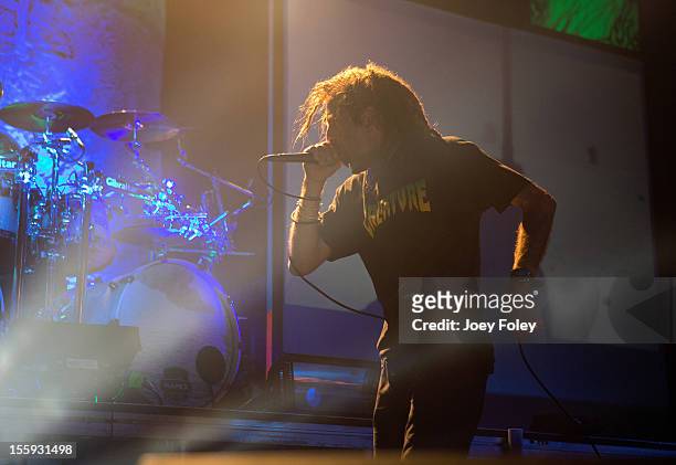 Vocalist Randy Blythe of Lamb of God performs at The Emerson Theater on November 6, 2012 in Indianapolis, Indiana.
