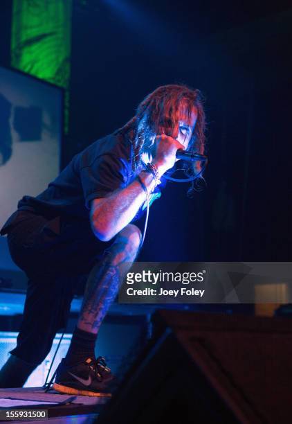 Vocalist Randy Blythe of Lamb of God performs at The Emerson Theater on November 6, 2012 in Indianapolis, Indiana.