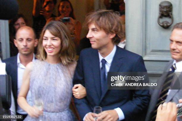Sofia Coppola and Thomas Mars leave after their wedding ceremony in Bernalda, on August 27, 2011. American director Sofia Coppola, daughter of...