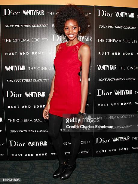 Adora Cobb attends The Cinema Society with Dior & Vanity Fair host a screening of "Rust and Bone" at Landmark Sunshine Cinema on November 8, 2012 in...