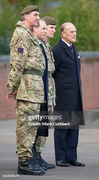 Prince Philip, Duke of Edinburgh, and Prince Edward, Earl of Wessex present operational medals to the Grenadier Guards on November 9, 2012 in...