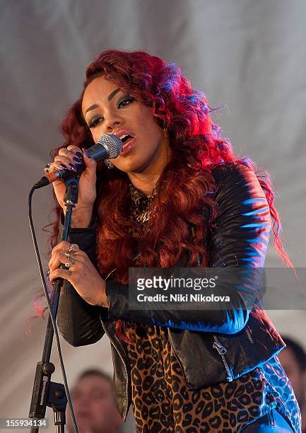 Karis Anderson of Stooshe performs during the Centrepoint National Sleep Out on November 8, 2012 in London, England.