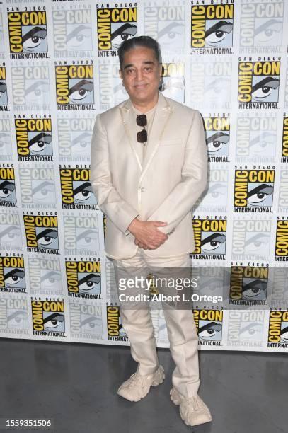 Kamal Haasan attends the "Project K: Inside India's History-Making Sci-Fi Epic" panel during 2023 Comic-Con International: San Diego at San Diego...
