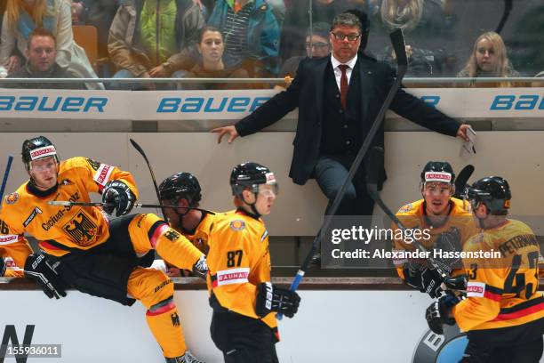 Pat Cortina, new head coach of Germany looks on during the German Ice Hockey Cup 2012 first round match between Germany and Canada at Olympia...