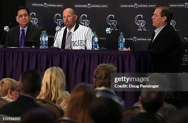 Bill Geivett Senior Vice President of Scouting and Player Developement/Assistnat General Manager of the Colorado Rockies presents Walt Weiss as...