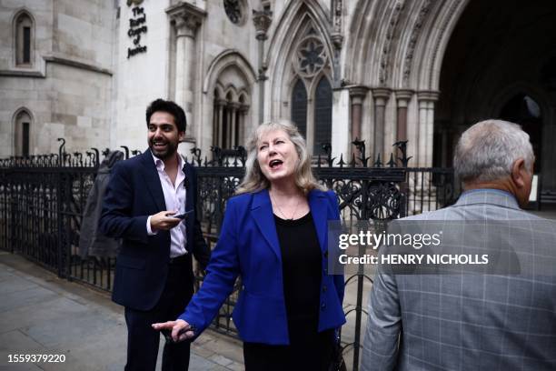 British Conservative Party member and candidate for London mayor Susan Hall reacts outside the Royal Courts of Justice, Britain's High Court, in...