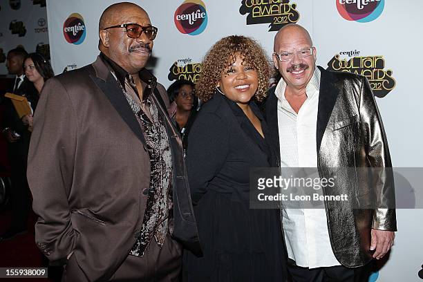 Anthony Brown, Ms Mira J and Tom Joyner arrives at the Soul Train Awards 2012 - Arrivals at Planet Hollywood Casino Resort at on November 8, 2012 in...