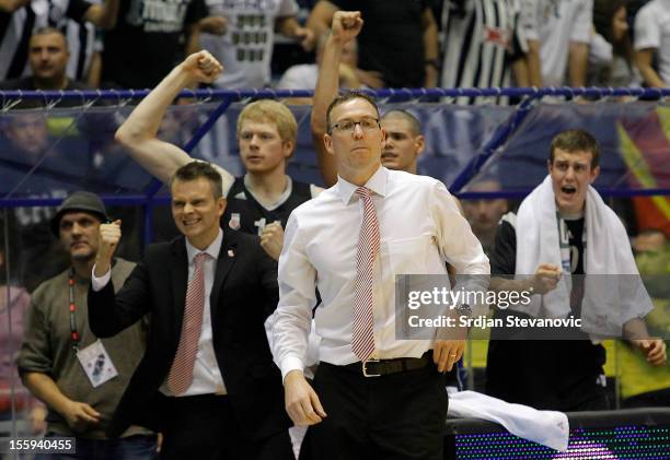 Head coach of Brose Baskets Chris Fleming reacts uring the 2012-2013 Turkish Airlines Euroleague Regular Season Game Day 5 Group D game between...