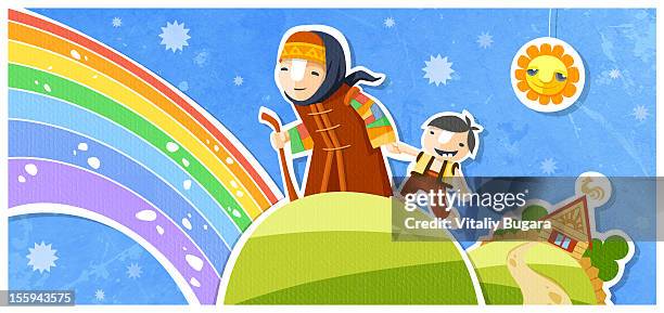 granny's tails - grandmother walking stock illustrations
