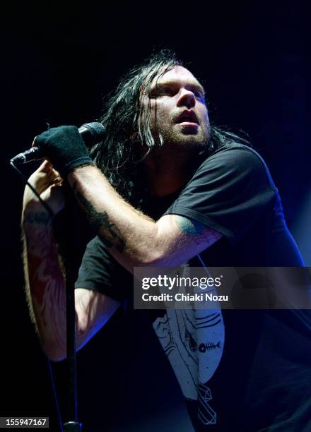 Bert McCracken of The Used performs at Wembley Arena on November 9, 2012 in London, England.