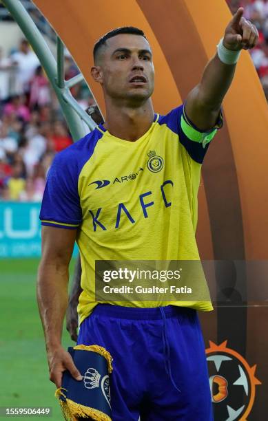 Cristiano Ronaldo of Al Nassr before the start of the Pre-Season Friendly match between Al Nassr and SL Benfica at Estadio Algarve on July 20, 2023...