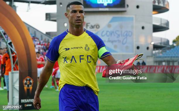 Cristiano Ronaldo of Al Nassr before the start of the Pre-Season Friendly match between Al Nassr and SL Benfica at Estadio Algarve on July 20, 2023...