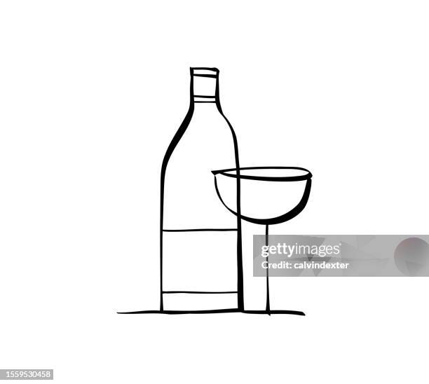 wine bottle and wineglass - wine glass stock illustrations