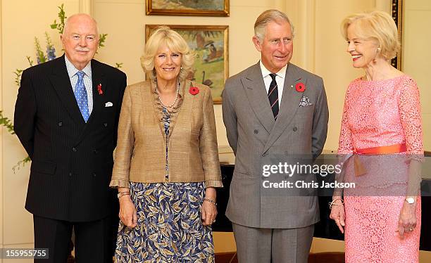 Prince Charles, Prince of Wales, Camilla, Duchess of Cambridge pose with Govenor General of Australia Quentin Bryce and Michael Bryce at Government...