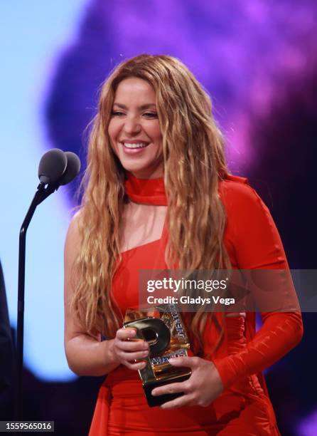Shakira receives an award during the 2023 Premios Juventud Awards at Coliseo de Puerto Rico José Miguel Agrelot on July 20, 2023 in San Juan, Puerto...