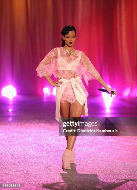 Rihanna performs during the 2012 Victoria's Secret Fashion Show at the Lexington Avenue Armory on November 7, 2012 in New York City.