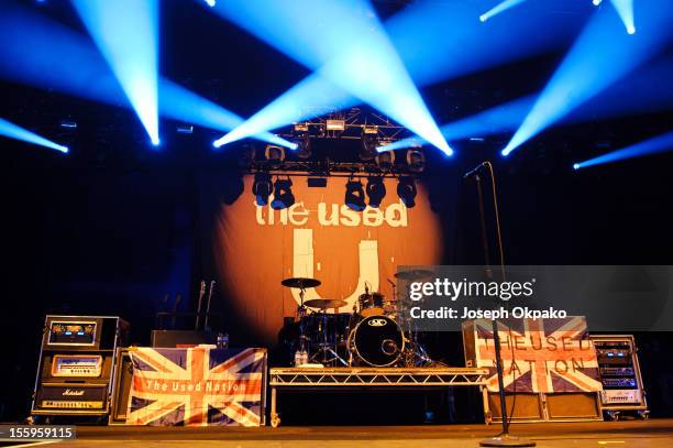 Bert McCracken of The Used performs on stage at Wembley Arena on November 9, 2012 in London, United Kingdom.