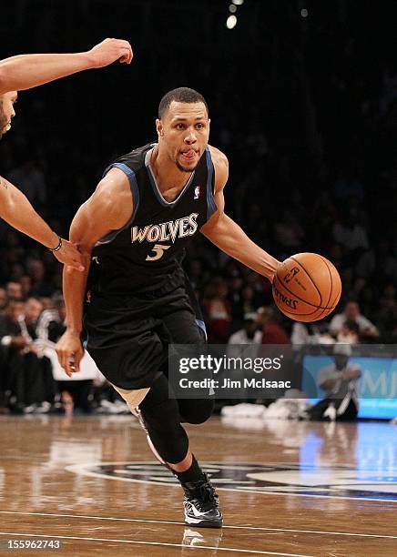 Brandon Roy of the Minnesota Timberwolves in action against the Brooklyn Nets at the Barclays Center on November 5, 2012 in the Brooklyn borough of...
