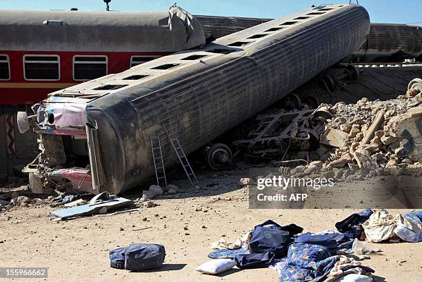 General view shows the aftermath of a train crash in the Iranian city of Yazd on November 10 after a passenger train derailed late on November 9,...