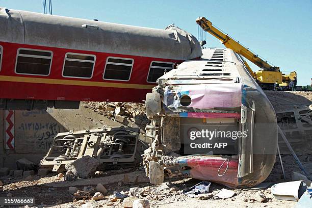 General view shows the aftermath of a train crash in the Iranian city of Yazd on November 10 after a passenger train derailed late on November 9,...