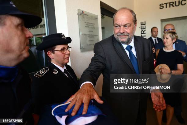 French Justice Minister Eric Dupond-Moretti visits a centre for reintroduction after prison for its inauguration in Le Pontet, on July 28, 2023.