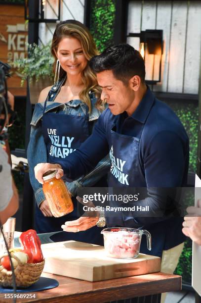 Maria Menounos and Mark Consuelos are seen outside ABC Studios on July 20, 2023 in New York City.