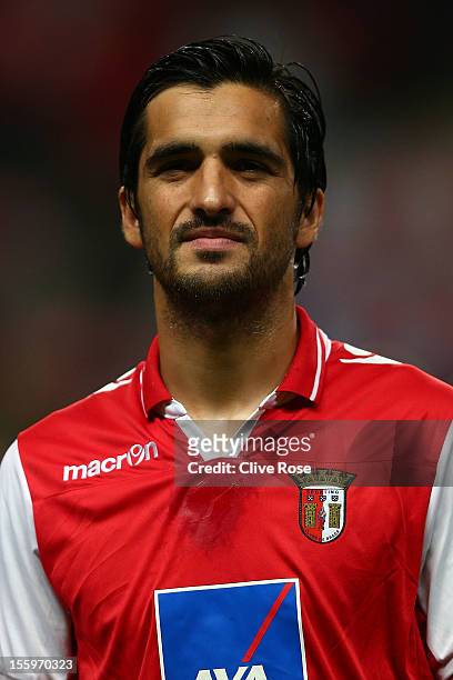Custodio of SC Braga looks on prior to the UEFA Champions League Group H match between SC Braga and Manchester United at the Estadio AXA on November...
