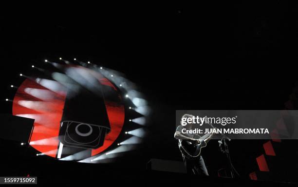 British musician Roger Waters, founding member of former rock band Pink Floyd, performs on stage during the first of nine concerts in Buenos Aires on...