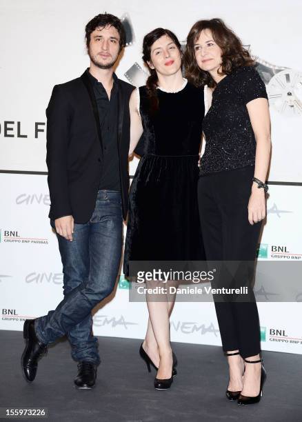 Actor Jeremie Elkaim, director Valerie Donzelli and actress Valerie Lemercier attends the "Main Dans La Main" Photocal during the 7th Rome Film...